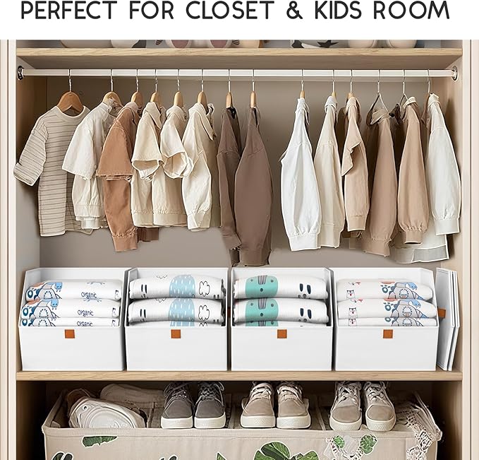 Homsorout Fabric Closet Storage Cubes - 8 Pack Square Storage Bins with Dual Handles for Clothes, Towels, Toys, Cube Storage Organizers for Bedroom, Nursery, Shelves, Closet, Small Spaces, White