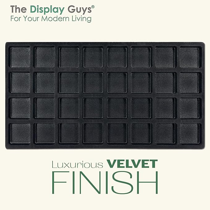 TheDisplayGuys For Your Modern Living 2-Pack 32-Compartments Flocked Velvet Jewelry Display Inserts - Tray/Case Liners - Ring Earrings Storage, (Black) by The Display Guys