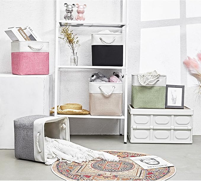 Cube Storage Bins, Collapsible Fabric Storage Cubes Bins, 11 Inch Cube Storage Bins with Handles, Foldable Storage Cubes (Pink, 10.5 * 10.5 * 11inch)