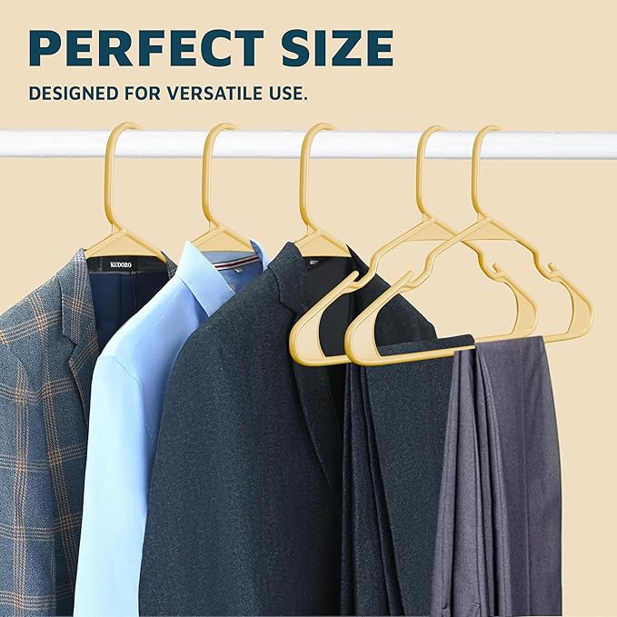 Lifemaster Plastic Clothes Hangers – Heavy Duty Hanger Set, for Organizing Clothes, Dresses, and Coat, Holds Up to 5 lbs, Space-Saving Hangers with Non-Slip Shoulder Grooves, Pack of 80, Yellow