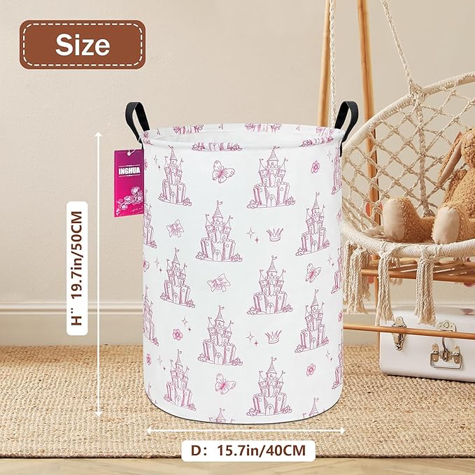 Laundry Hamper Large Canvas Fabric Lightweight Storage Basket/Toy Organizer/Dirty Clothes Collapsible Waterproof for College Dorms, Boys and Girls Bedroom,Bathroom(Shining castles)