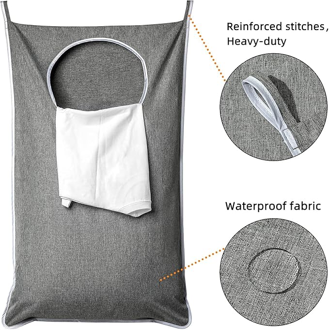 ANSTROUT XL Hanging Laundry Hamper, Extra Large Tear-resistance Door Hamper with 2 Types Hooks for Dirty Clothes, Save Bathroom Space Hanging Laundry Bag (36.5x 22 Inch,Grey)