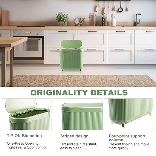 Supteron Bathroom Trash Can with Lid 3.2 Gallon Narrow Trash Can Small Plastic Trash Bin 12 Liter with Press Type Lid for Bedroom Bathroom, Mint Green
