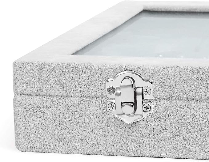 Jewelry Tray Ring Organizer Box with Clear Lid Velvet Tray for Jewelry Storage Display Case, 10 Slots Can Hold 100 Rings Earrings Dustproof Necklace Jewelry Box Organizer & Tray
