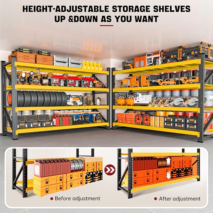 RAVIGIN 5000LBS Storage Shelves,71" W Garage Shelving Heavy Duty Metal Adjustable Garage Shelves, Shelving Units Industrial Shelving for Warehouse,71" W x 24" D x 69" H,Black Yellow