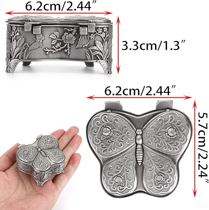 Hipiwe Vintage Metal Jewelry Trinket Box - Butterfly Shape Jewelry Organizer Treasure Chest Ring Holder, Earrings Necklace Storage Box Keepsake Box for Women