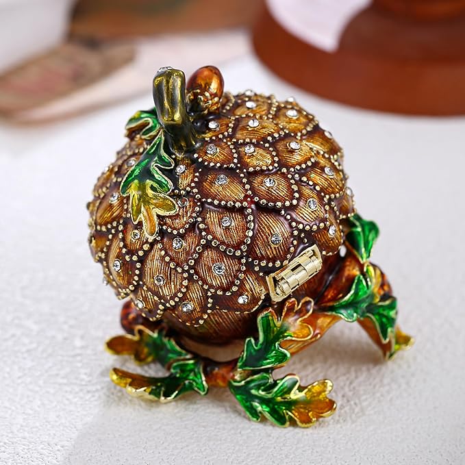 Hand Painted Fruit Trinket Box for Home Decor, Hinged Jewelry Organizer Storage, Unique Personalized Collectible Keepsake Figurine Handmade Decorative Ornament Gifts (Acorn)