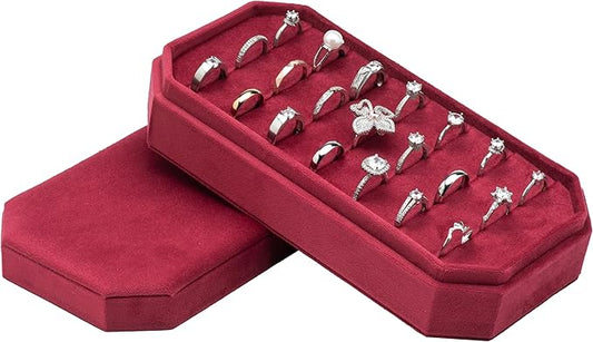 Velvet Ring Organizer Display Tray Jewelry Box Earring Holder Case for Wedding Birthday Christmas Day (Red)