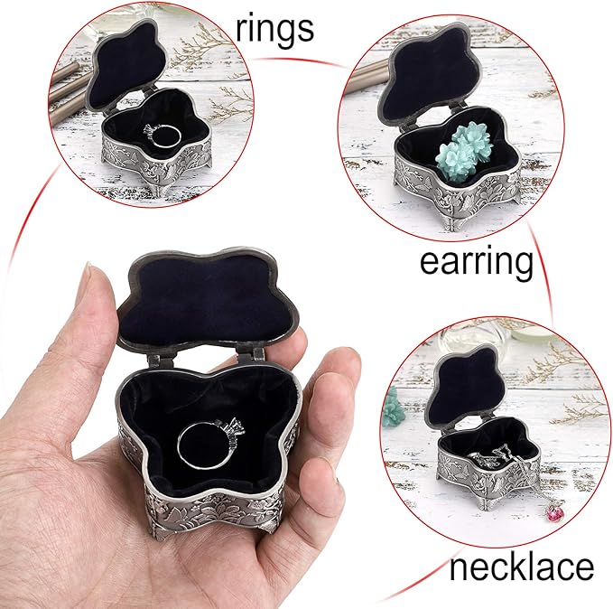 Hipiwe Vintage Metal Jewelry Trinket Box - Butterfly Shape Jewelry Organizer Treasure Chest Ring Holder, Earrings Necklace Storage Box Keepsake Box for Women