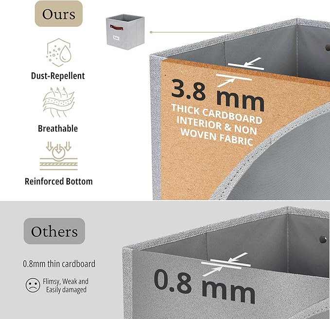 DECOMOMO Storage Cubes, 13x13x13 Storage Cube Bins with Labels, Fabric Organizer Bins (13" / 6pcs, Light Texture Grey)