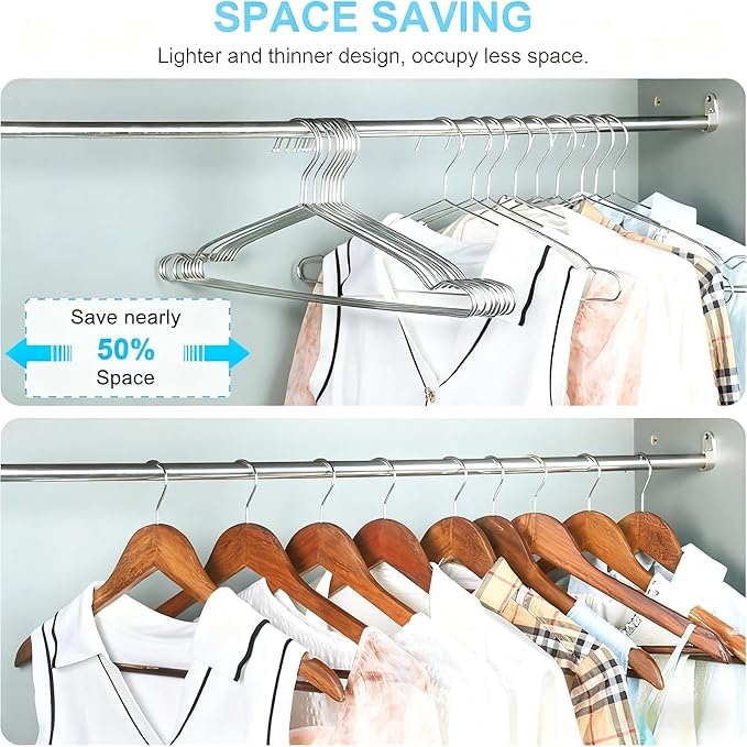 Coat Hangers 40 Pack Clothes Hangers, Seropy Metal Hanger Heavy Duty Wire Hangers with Non Slip Notch, Ultra Thin Stainless Steel Hanger Space Saving Clothing 16.5 Inch
