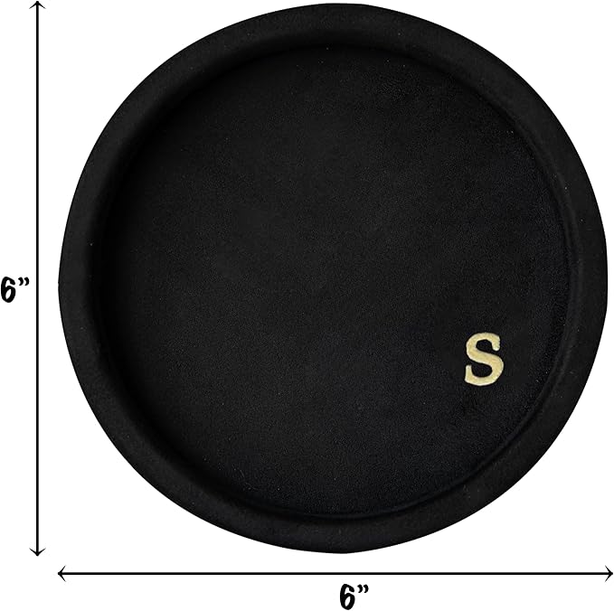 COLLECTIVE HOME - Velvet Jewelry Tray, 6" Monogrammed Jewelry Dish, Smooth Velour Display Dish for Rings, Earrings, Necklaces, Makeup, Personalized Gifts for Women (Black-s)