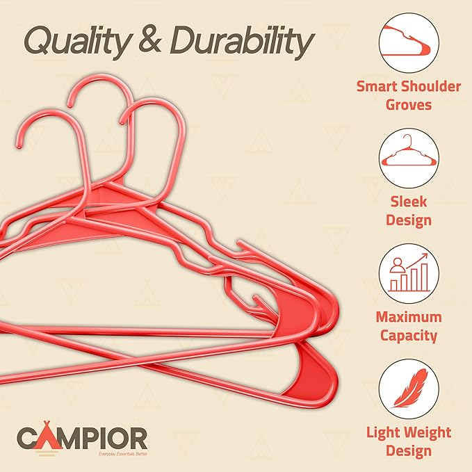 Plastic Clothes Hangers – Heavy Duty Hanger Set, for Organizing Clothes, Dresses, and Coat, Holds Up to 5 lbs, Space-Saving Hangers with Non-Slip Shoulder Grooves, Pack of 30, Red