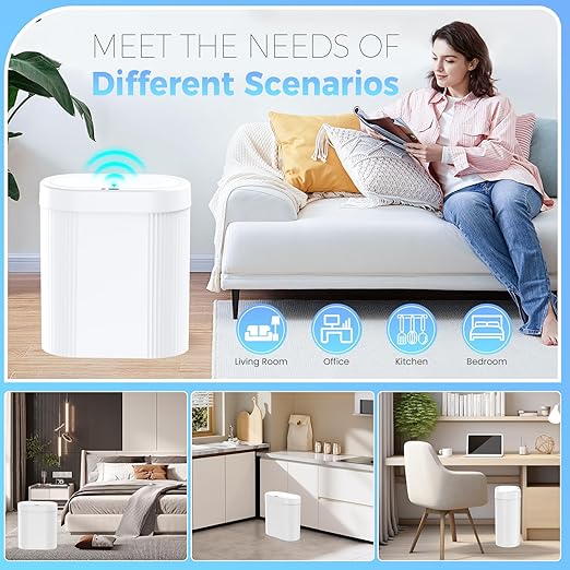 jinligogo 5 Gallon Bathroom Trash Can with Lid, Automatic Motion Sensor White Trash Can, Touchless Slim Waterproof Garbage Bin for Kitchen, Bedroom, Office, and Bathroom