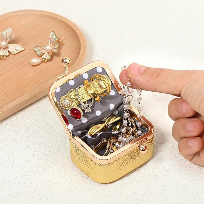 Zivyes Mini Jewelry Box Travel Small Coin Purse Organizer Case Genuine Leather Tiny Size (gold)