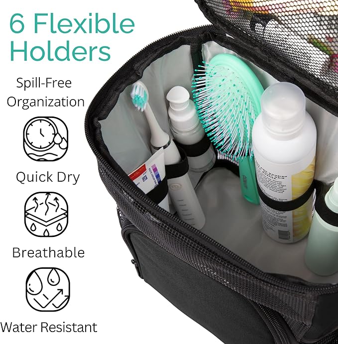 TERRA HOME Original Portable Shower Caddy For College Dorms - Foldable Mesh Tote - Dorm Room Essentials - Durable Hanging Travel Shower Bag - Perfect for College Students, Men, Women (Black)