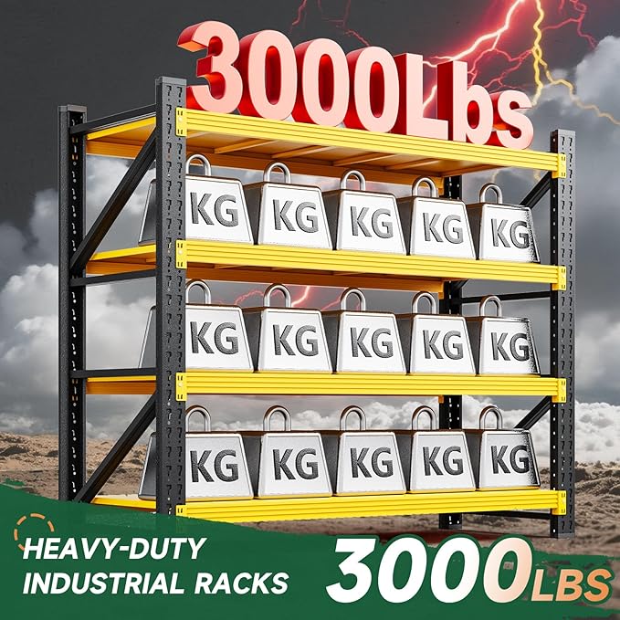 Letaya 3000LBS Heavy Duty Storage Shelves,70" H Metal Garage Shelving Units,4 Tier Large Tall Industrial Shelving,Adjustable Utility Rack Shelf for Warehouse,Basement (Yellow, 48" W x 24" D x 70" H)
