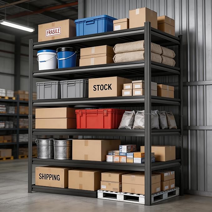 6-Tier Garage Shelving, 82''H*40''W*18''D Metal Storage Shelf ，2-in-1 Adjustable 3700 lbs Heavy Duty Unit Shelves, Upgraded Reinforced Double-Layer Columns for Basement Kitchen Pantry Rack