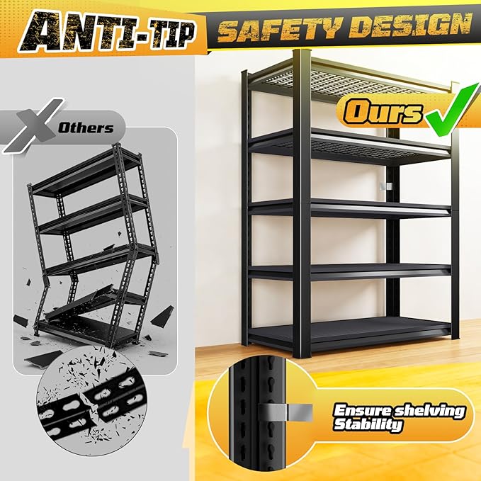 Garage Storage Shelves 5-Tier,Garage Storage System Shelves Adjustable,Storage Shelving for Basement,Pantry,Kitchen,Warehouse (1, 72" H x35 W x 16" D)