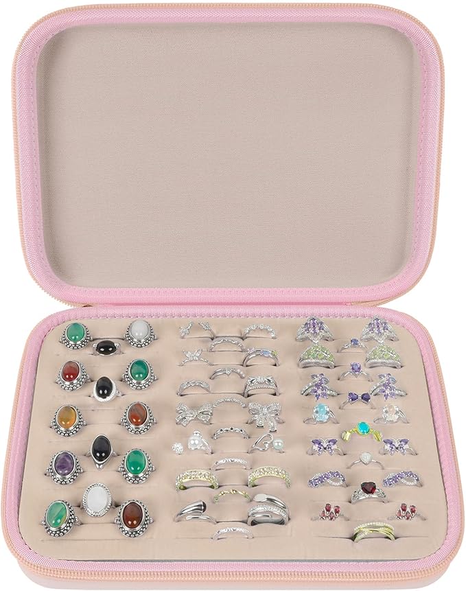 GWCASE Ring Organizer Storage Case - Jewelry Ring Display Collector Box with 42 Slots. Rings Case Holder Showcase Fits for 50+ Rings, Earrings, Brooches and Cufflinks (Box Only)-Pink