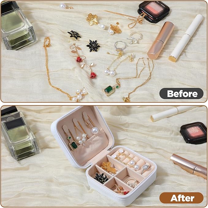 Mini Travel Jewelry Case, Portable Jewelry Organizer Box, Multi-Compartment Storage for Earrings, Necklaces, Rings, Gift for Women, Girls, 8 Pcs, 4 Colors