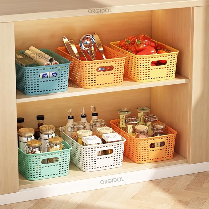 ORGIDOL Plastic Storage Basket with Lids 10 Pack Stackable Colorful Storage Bins Containers with Lid, Decorative Storage Boxes for Organizing Shelves, Drawers, Playroom, Classroom, Office, Closet