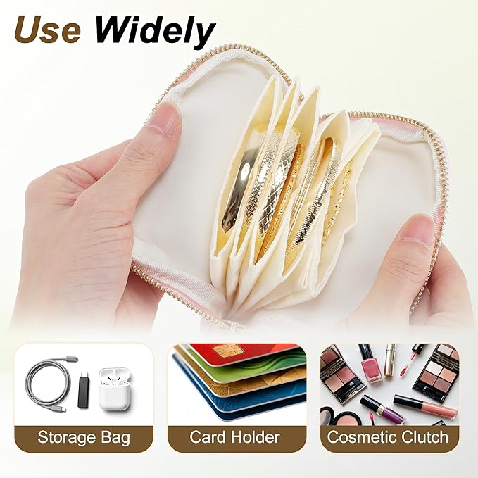 VOCOSTE Travel Jewelry Case, Portable Jewelry Organizer with 6 Independent Layers, Small Pouch Bag for Necklace Bracelet Rings Earring Storage, Women Gift Idea, Pink