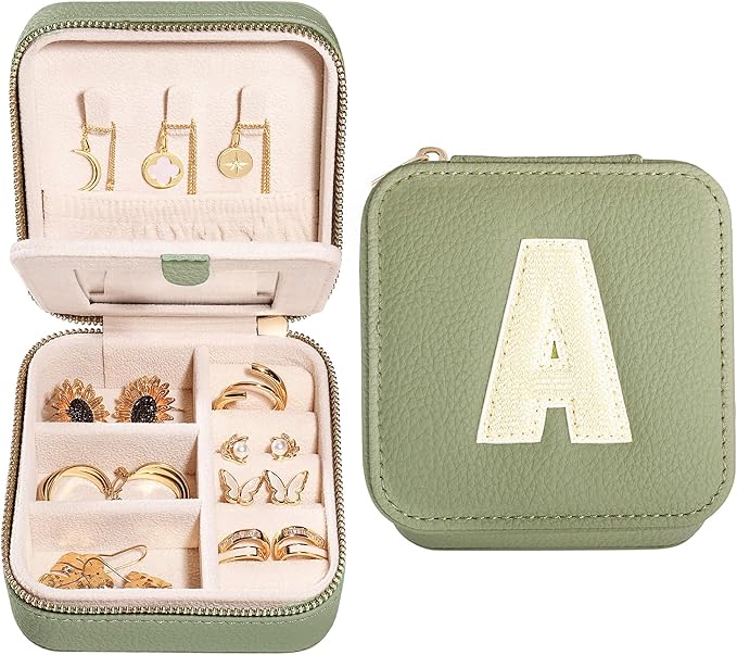 S.Leaf Initial Travel Jewelry Case Jewelry Boxes for Women Small Jewelry Box Travel Jewelry Box Jewelry Gift Boxes Jewelry Travel Case Jewelry Organizer Box Portable Travel Jewelry Case Letter A