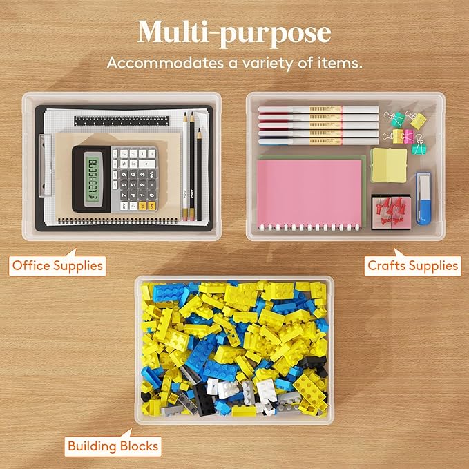 Lifewit 8 Pack Plastic Multi-Purpose Storage Box with Latching Lids, Clear A4 Paper Storage, Classroom Organization, Storage Containers for Board Game, Craft, Document, Magazine, Art Supplies