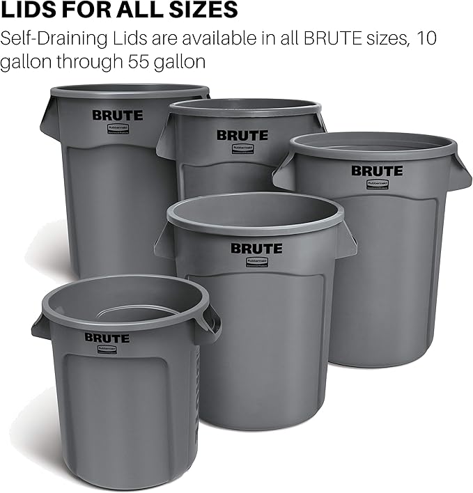 Rubbermaid 263100GY Round Flat Top Lid, for 32-Gallon Round Brute Containers, 22 1/4-Inch, dia., Gray