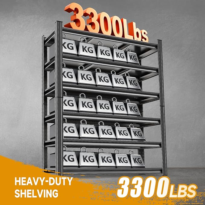 82" H Garage Shelving, 6 Tier Heavy Duty Metal Garage Storage Shelves, 3000 lbs Adjustable Standing Shelf and Double-Layer Posts for Garage,Warehouse,Basement, Kitchen,Thickened(82×40×18in)