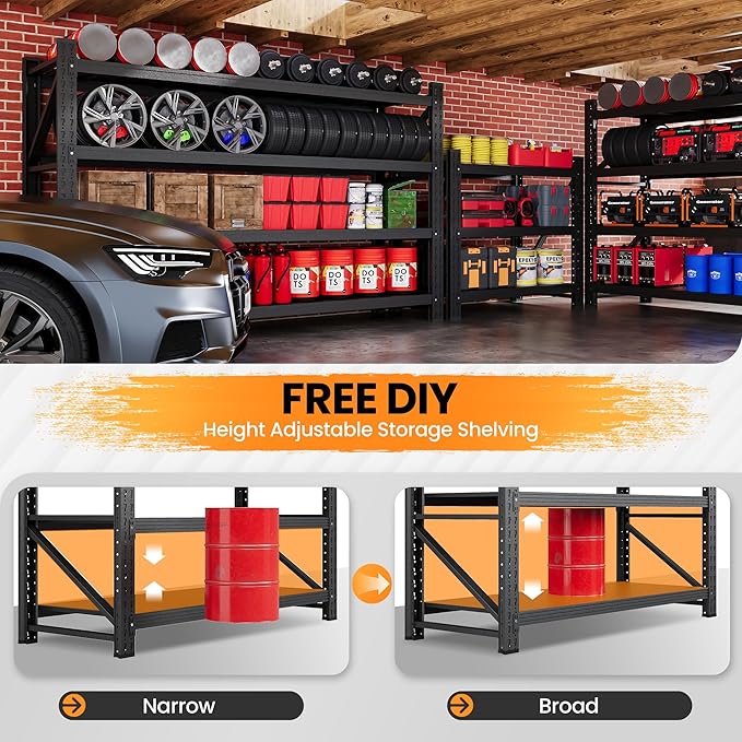 60" W Metal Shelving Heavy Duty, 24" Deep Large Storage Shelves, 4 Tier Tall Steel Industrial Shelving, 5000 LBS Adjustable Standing Shelf for Warehouse/Shop 60" W x 24" D x 70" H