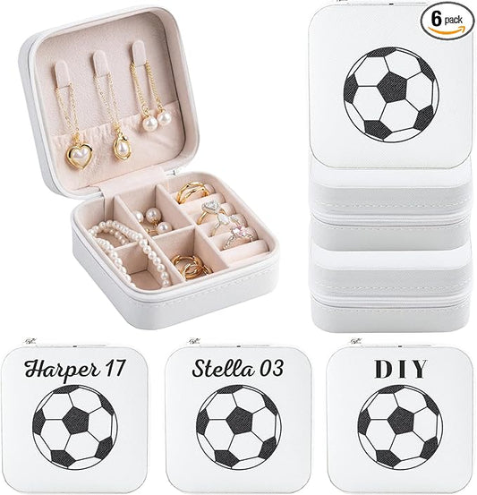 6-Pack Soccer Portable Jewelry Box for Team Travel White Sport Jewelry Case Bulk Gifts for Soccer Team Athletes & Sports Enthusiasts Christmas Events & Milestones