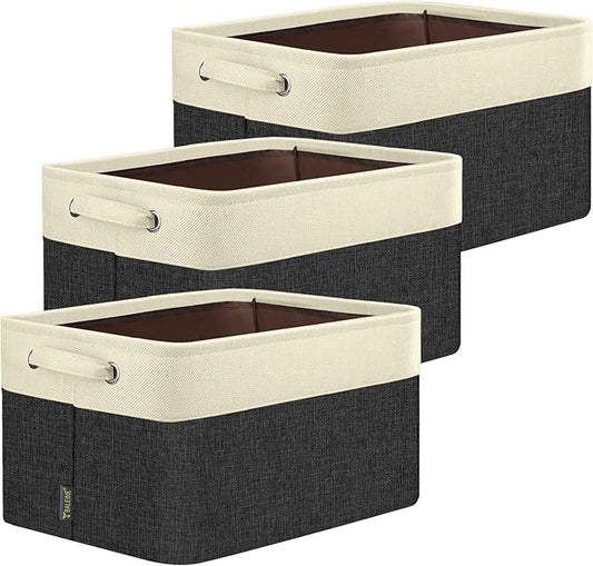 BALEINE 3 Pack Fabric Closet Storage Bins for Shelves, Linen Closet Organizers and Storage, Decorative Baskets for Organizing, Shelf, Clothes, Home, Office (Black, 15"x11"x9.5")