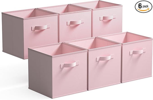 GRANNY SAYS Cube Storage Bins, 11 Inch 6 Pack Storage Cube Organizer, Foladble Fabric Storage Boxes with Handle, Decorative Clothing Storage Baskets for Shelves, Closet, Pink