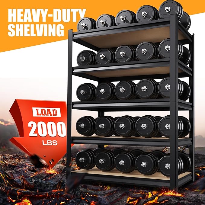 5-Tier Garage Shelving Heavy Duty Storage Shelves, Adjustable Shelving Unit, Utility Garage Organizer Shelf for Basement, Pantry, Kitchen, Warehouse,Supermarket, 31.5" Wx13.8 Dx71.2 H,Black