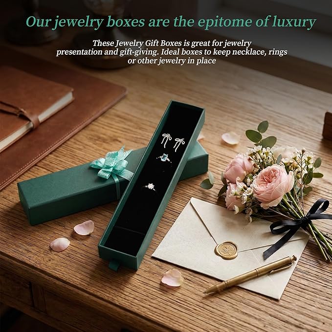 12-Pack Drawer Style Jewelry Gift Boxes with Sponge Insert, 8.7"x1.8"x1.2" Necklace & Bracelet Display Box for Presentation, Cardboard Storage Organizer for Pendant, Ring, Earring - Green