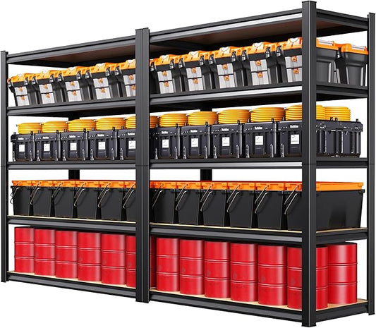 Set of 2 Storage Shelves, 5-Tier Garage Shelving Heavy Duty, Home Storage Rack, Utility Metal Shelf, Adjustable Shelving Unit, for Dorm, Basement, Kitchen,19.7" D x 45.6" W x 78" H, Black
