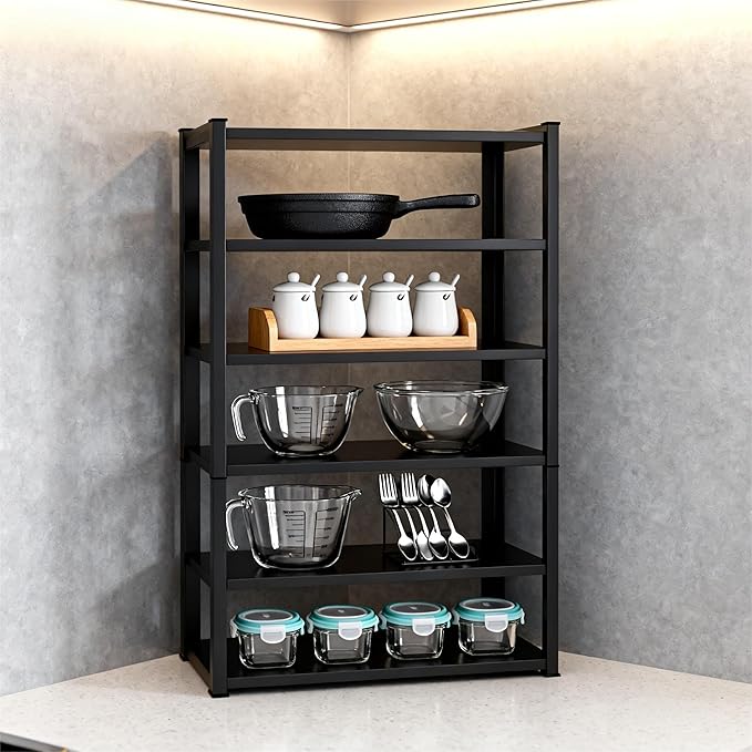 Garage Shelves,14-48''W Heavy-Duty Storage Shelves, Double-Layer Uprights, Thickened Shelves, Waterproof &Rustproof, Suitable for Indoor & Outdoor Use. (Black, 5TIER 45W*16D*78H, 5-Tier)