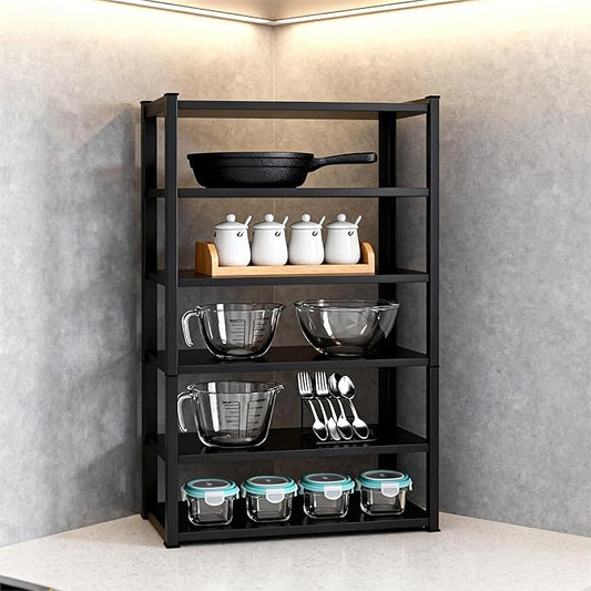 Garage Shelves,14-48''W Heavy-Duty Storage Shelves, Double-Layer Uprights, Thickened Shelves, Waterproof &Rustproof, Suitable for Indoor & Outdoor Use. (Black, 5TIER 45W*16D*78H, 5-Tier)