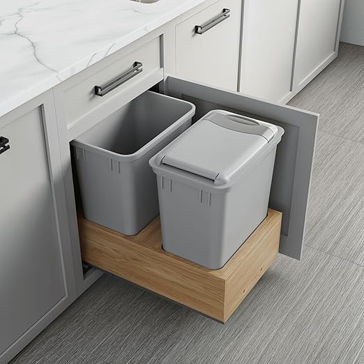 Dowell Double 35Qt Undermount Trash Pull-Out Waste Container with Full Extension Soft-Close Slides, Bottom Mounted, Face Frame/Frameless Min. Cabinet Opening: 15-1/2 Inch Wide-4008 0218 35