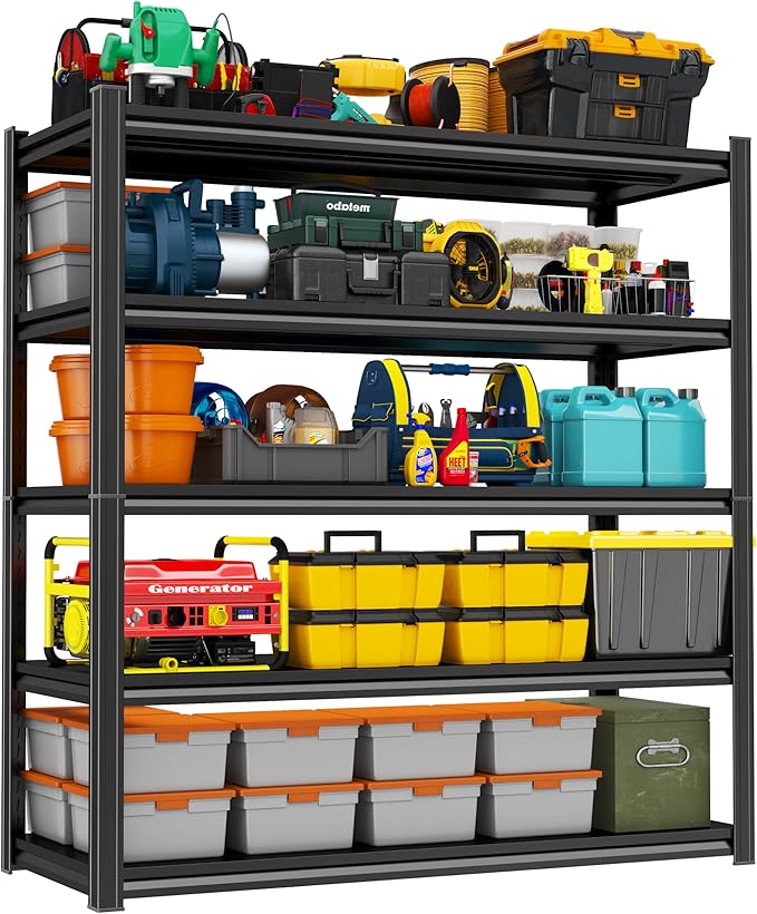 5-Tier Garage Shelving, 45''W*18''D*63''H Metal Storage Shelf ，2-in-1 Adjustable 3020 lbs Heavy Duty Unit Shelves, Upgraded Reinforced Double-Layer Columns for Basement Kitchen Pantry Rack