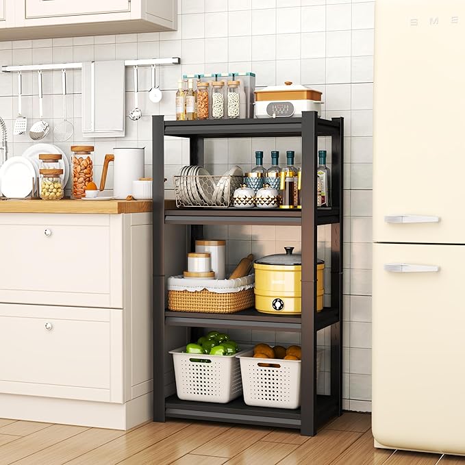 PRESTELION 4-Tier Storage Shelves Adjustable Metal Shelving Unit Garage Shelving Heavy Duty Storage Rack for Laundry Bathroom Kitchen Pantry Closet(13.8" D x 23.6" W x 44" H),Black