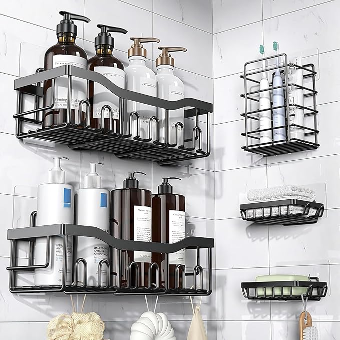 Shower Caddy Adhesive Replacement Hooks, Strong Waterproof Strips, No Drilling for Bathroom Shelves, Kitchen Racks, and Soap Holders (Transparent-14 Pack 1Hook)