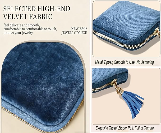 Small Travel Jewelry Organizer Bag Soft Lined Zipper Storage Bag with Tassel Portable Small Jewelry Travel Case for Rings Earrings Necklaces Bracelets, Anti-Scratch Jewelry Holder Pouch for Women Girl