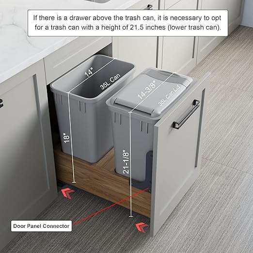 Dowell Double 35Qt Undermount Trash Pull-Out Waste Container with Full Extension Soft-Close Slides, Bottom Mounted, Face Frame/Frameless Min. Cabinet Opening: 15-1/2 Inch Wide-4008 0218 35