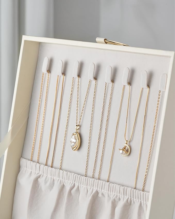 pickpiff 2 Layer Jewelry Box Organizer for Women, Jewelry Organizer with Handle & Removable Tray, Necklace Holder Ring Earring Storage, Velvet Lined Jewelry Case for Home or Travel, Gift Ready, Beige