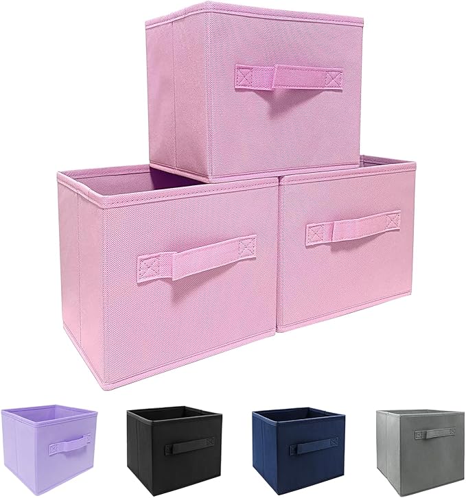 EBIGIC Storage bins collapsible storage bins,cube storage organizer （Pack of 3） 10.5 * 10.5 * 11 inch,For home and office Collapsible Closet Shelf Organizers, Drawer Organizers(Pink)