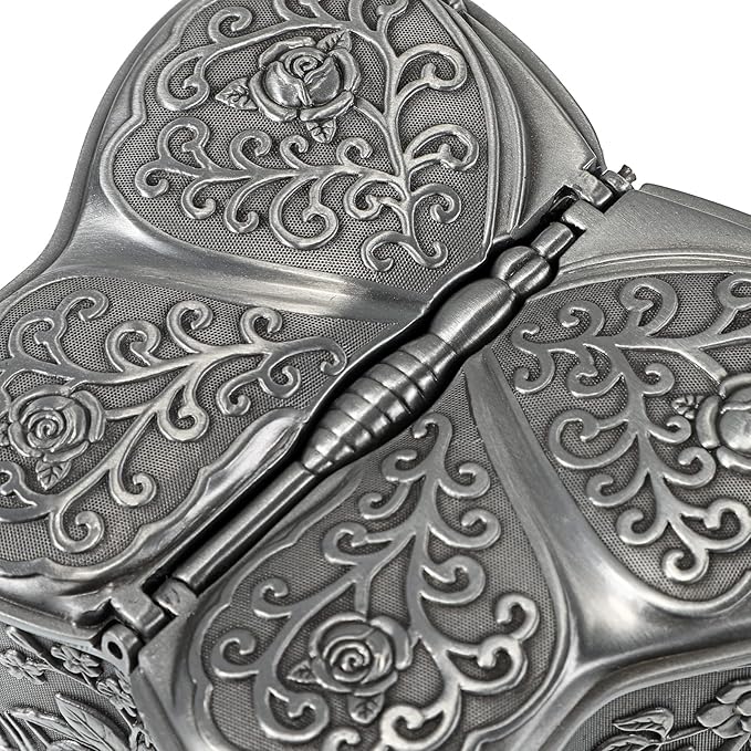 Hipiwe Vintage Metal Jewelry Box Butterfly Shape Trinket Box Decorative Metal Small Jewelry Storage Box for Rings Necklaces Earrings Organizer Keepsakes Box Gift for Women