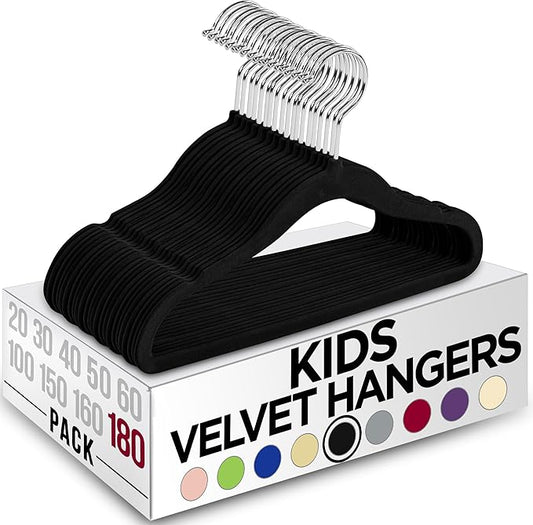Utopia Home Kids Hangers Velvet (180 Pack) - 11 Inch Durable Baby Hangers for Closet - Perfect for Toddler & Non Slip for Everyday Use (Black)